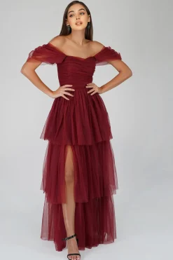 Sydney Burgundy Tulle Maxi Dress