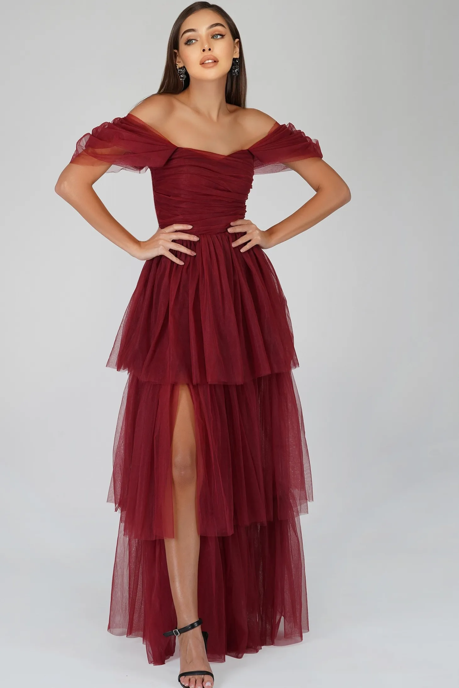 Sydney Burgundy Tulle Maxi Dress