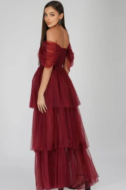 Sydney Burgundy Tulle Maxi Dress