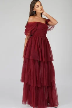 Sydney Burgundy Tulle Maxi Dress