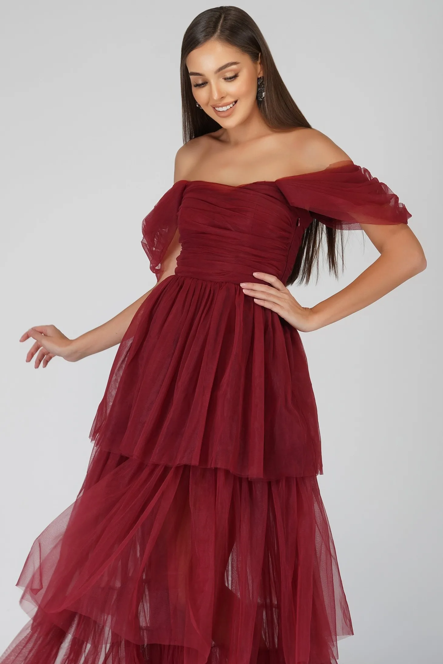 Sydney Burgundy Tulle Maxi Dress