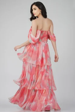 Sydney Chiffon Maxi Dress In Coral Print