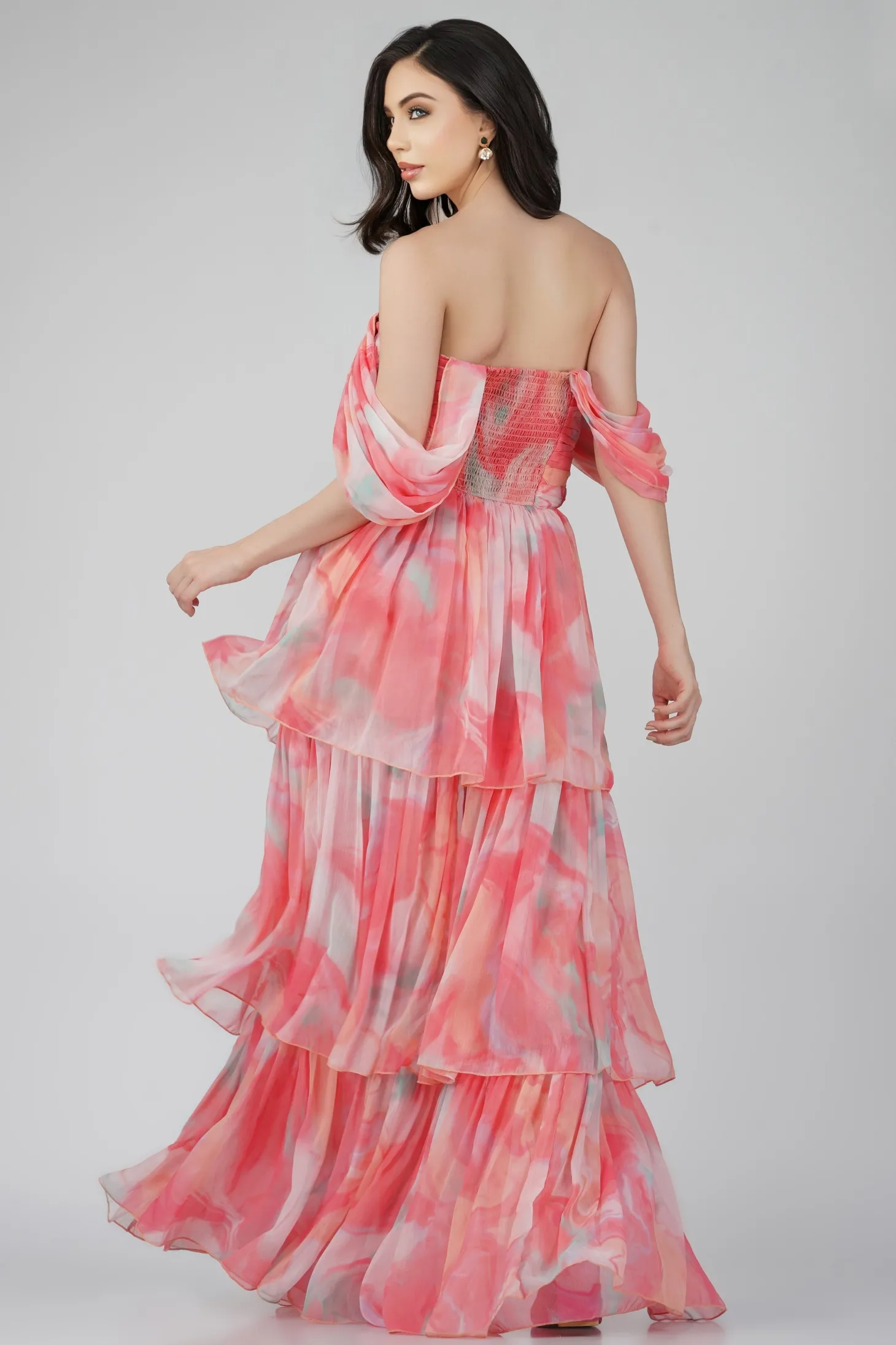 Sydney Chiffon Maxi Dress In Coral Print