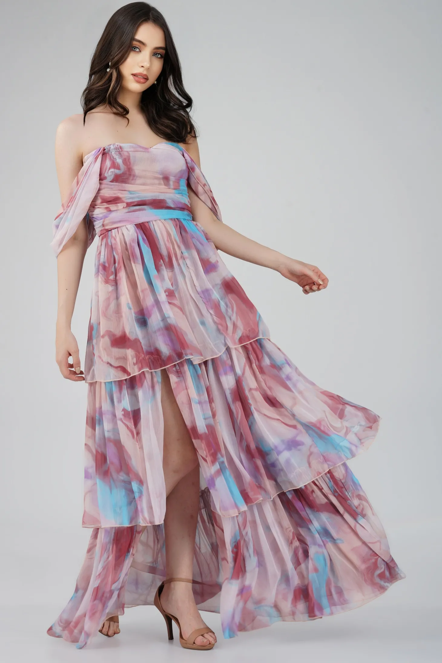 Sydney Chiffon Maxi Dress In Burgundy Print