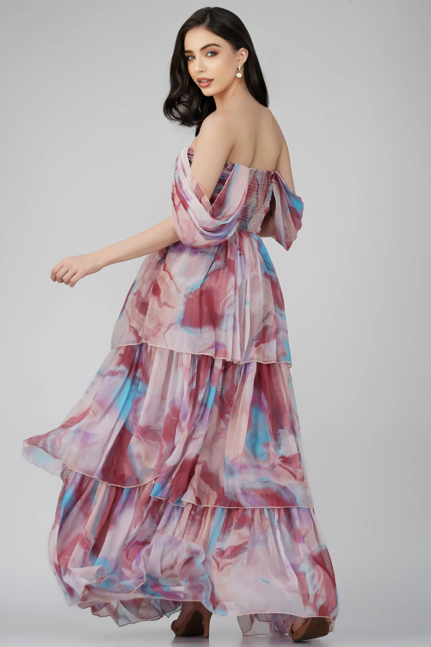 Sydney Chiffon Maxi Dress In Burgundy Print