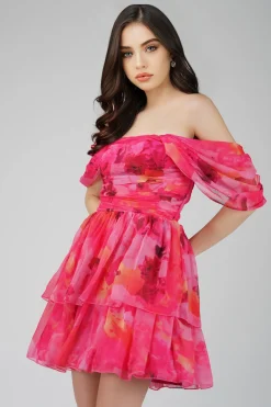 Sydney Chiffon Mini Dress In Sunset Pink
