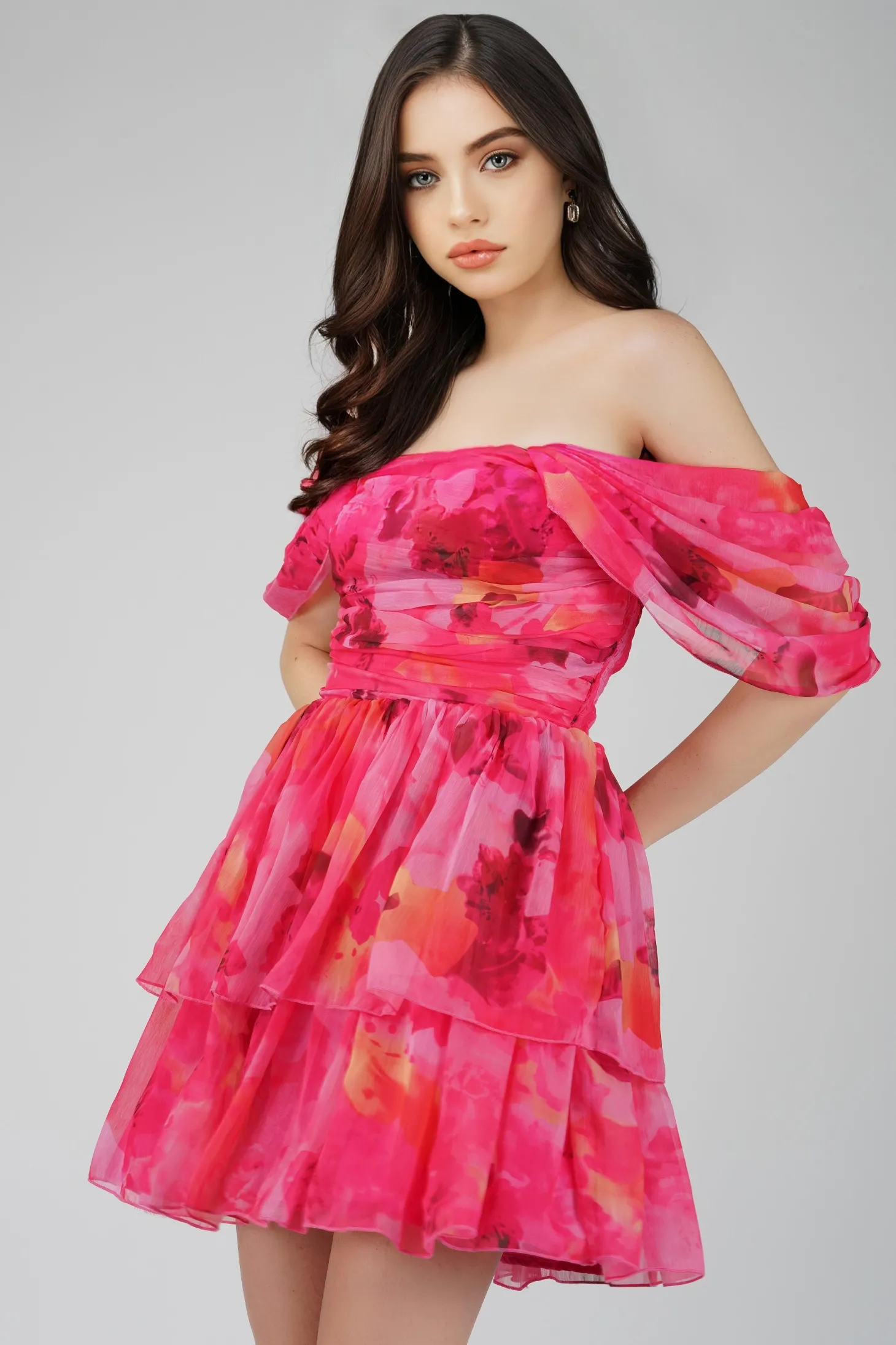 Sydney Chiffon Mini Dress In Sunset Pink