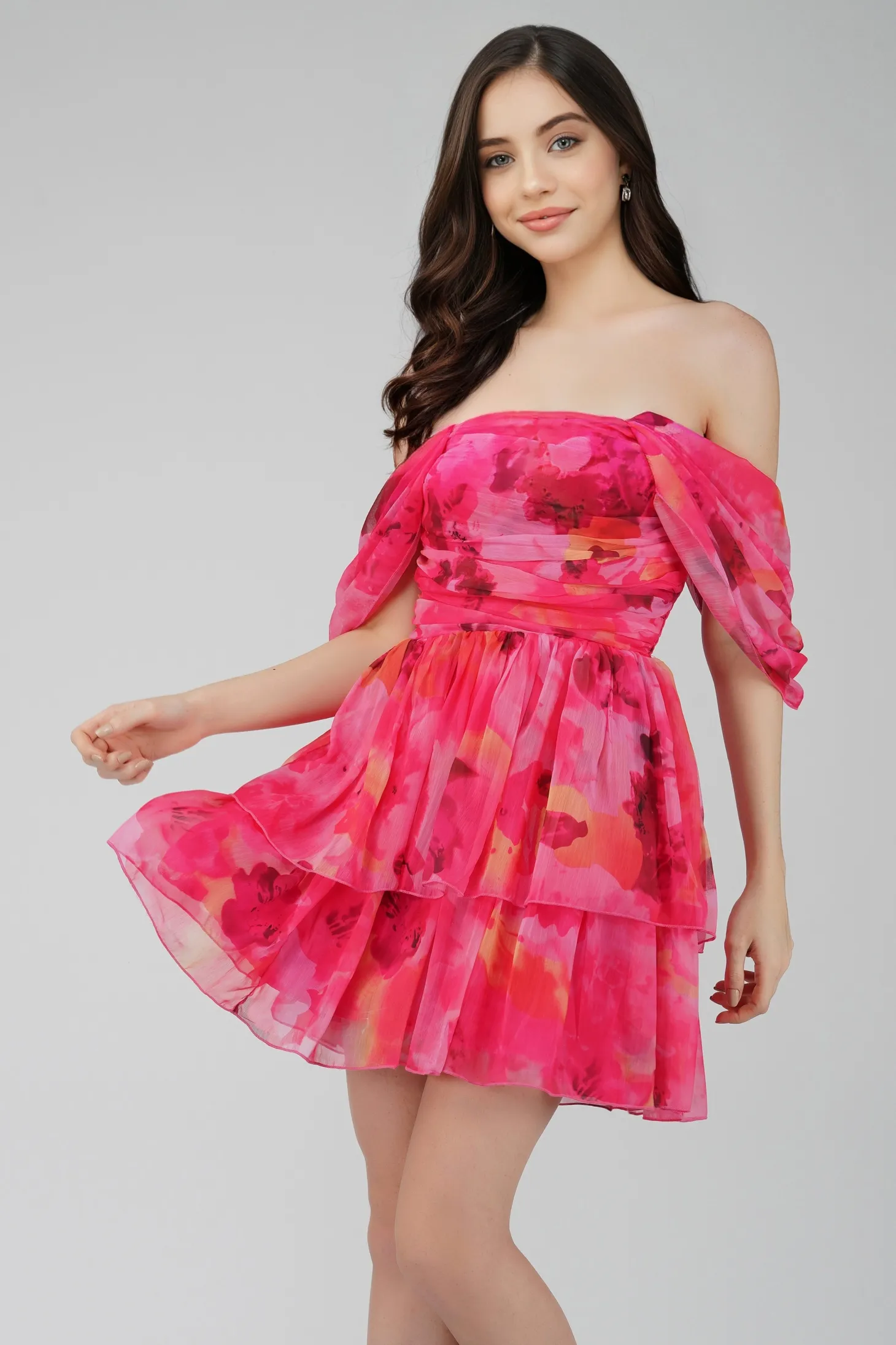 Sydney Chiffon Mini Dress In Sunset Pink