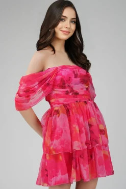 Sydney Chiffon Mini Dress In Sunset Pink