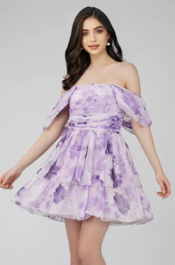Sydney Chiffon Mini Dress In Lavender