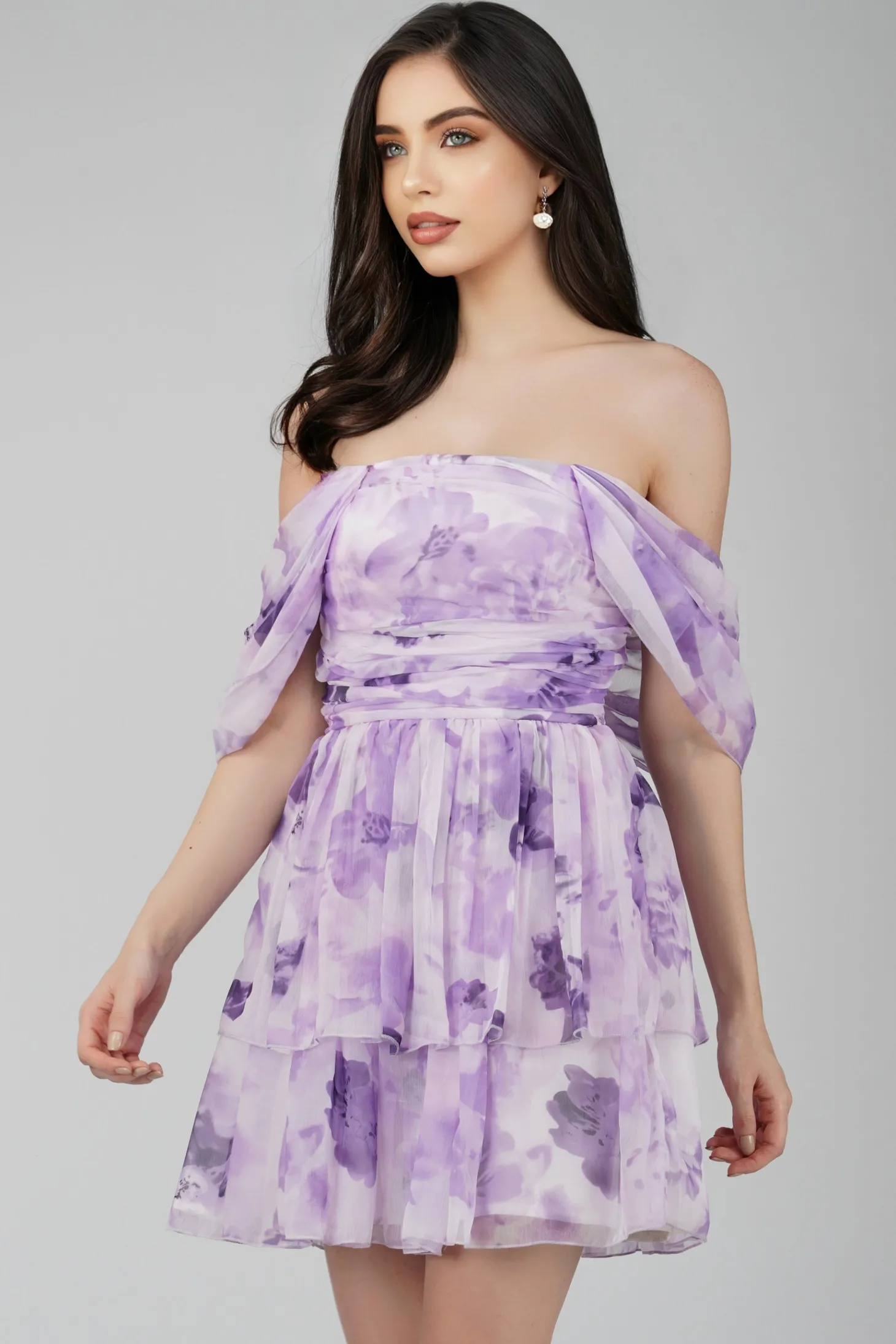 Sydney Chiffon Mini Dress In Lavender