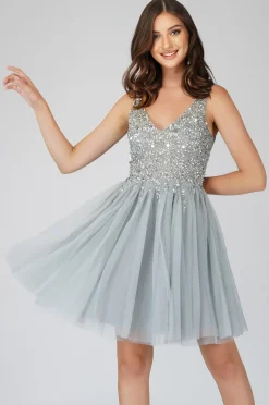 Symphony Light Grey Embellished Mini Dress