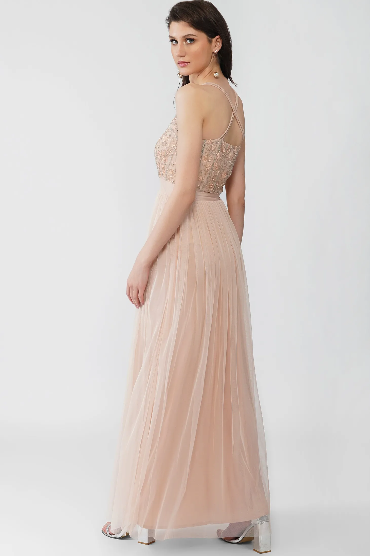 Ursa Blush Pink Embellished Maxi Dress