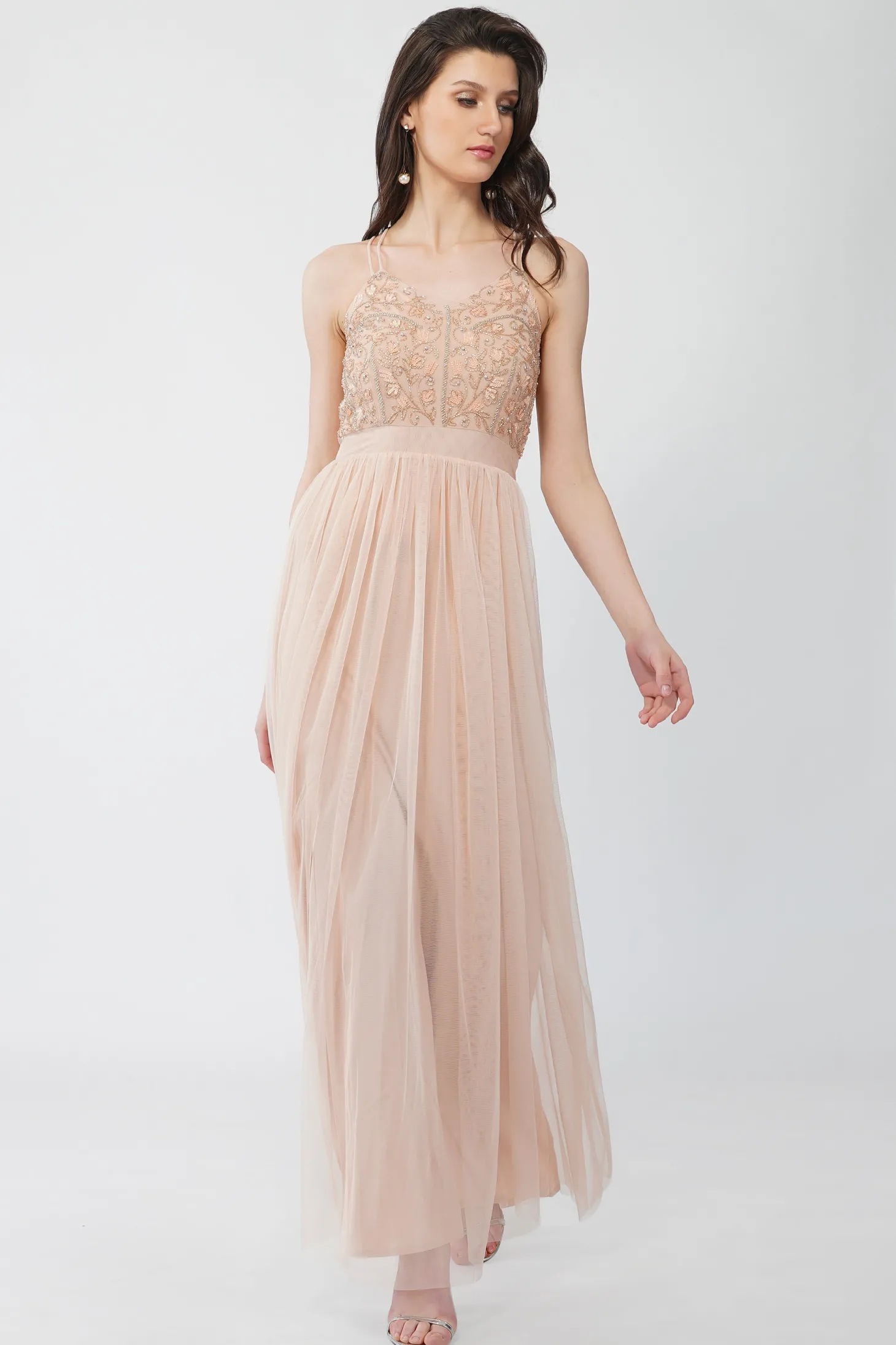 Ursa Blush Pink Embellished Maxi Dress