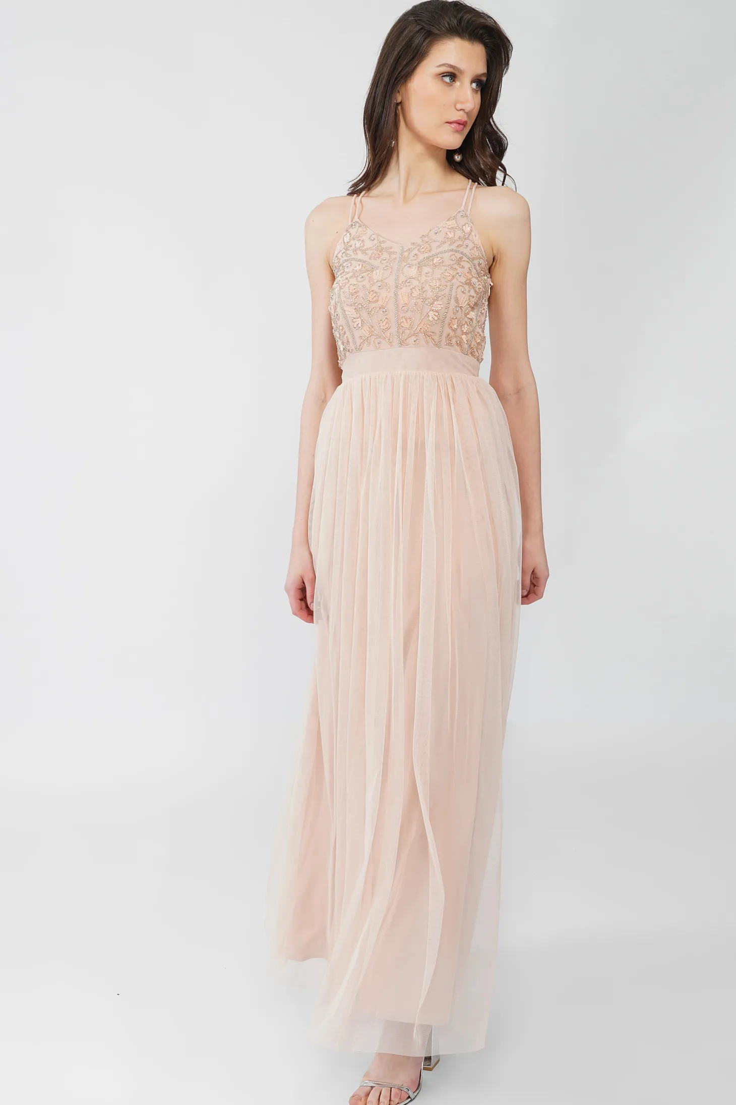 Ursa Blush Pink Embellished Maxi Dress