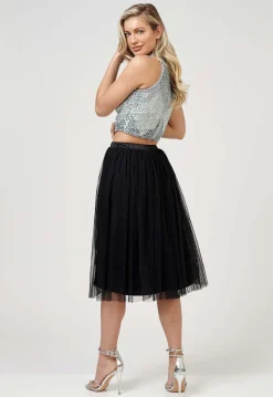 Val Tulle Midi Skirt In Black
