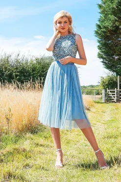 Val Tulle Midi Skirt In Teal