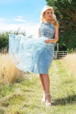 Val Tulle Midi Skirt In Teal