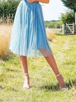 Val Tulle Midi Skirt In Teal