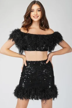 Zuri Sequin Black Feather Skirt