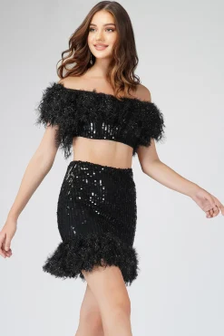 Zuri Sequin Black Feather Skirt