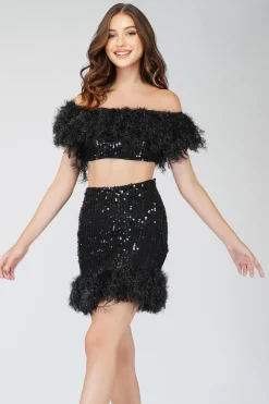 Zuri Sequin Black Feather Top