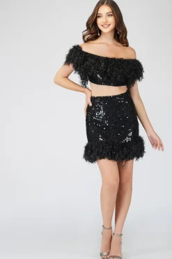Zuri Sequin Black Feather Top