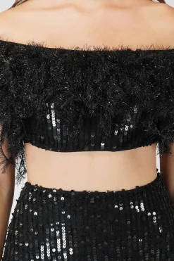 Zuri Sequin Black Feather Top
