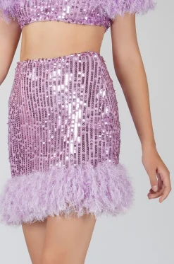 Zuri Sequin Lilac Feather Skirt