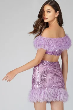 Zuri Sequin Lilac Feather Skirt