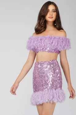 Zuri Sequin Lilac Feather Skirt