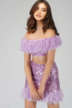 Zuri Sequin Lilac Purple Feather Top