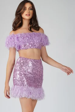 Zuri Sequin Lilac Purple Feather Top